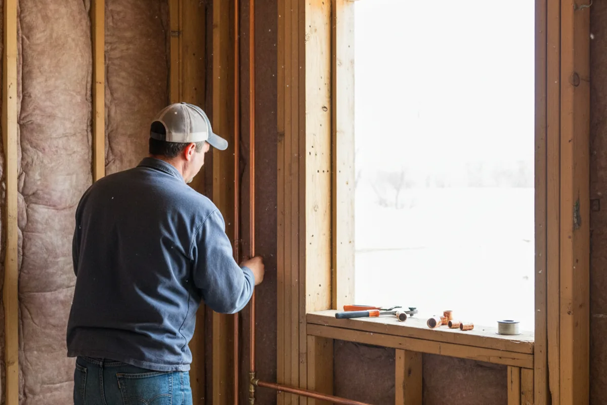 Licensed plumber running new copper supply lines in a Saint Hedwig home